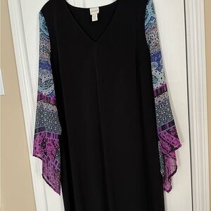 Chico's V Neck Black Dress with Vibrant Sleeves